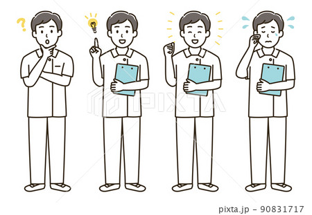 看護師男性の表情バリエーションのイラストセット②（肌色なしバージョン） 90831717
