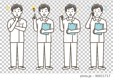 看護師男性の表情バリエーションのイラストセット②（肌色なしバージョン） 90831717