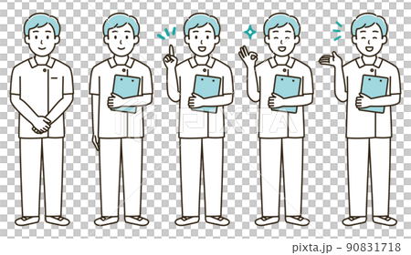 Illustration set of facial expression variations of nurse men (light blue version) 90831718