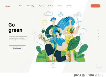Ecology - Go green -Modern flat vector concept illustration of ecology metaphor, People surrounded by natural ecological and Renewable energy symbols. Creative landing web page template 90831855