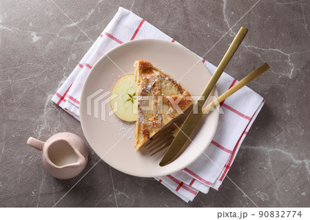 Concept of tasty food with apple pie on textured background 90832774
