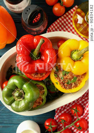 Concept of tasty food with stuffed pepper  90834182