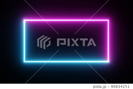 Square rectangle picture frame with two tone neon color motion graphic on isolated black background. Blue and pink light moving for overlay element. 3D illustration rendering. Empty copy space middle Square rectangle picture frame with two tone neon color motion graphic on isolated black background. Blue and pink light moving for overlay element. 3D illustration rendering. Empty copy space middle 90834251