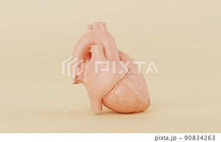 Orange simple heart model on yellow background. Medical science healthcare and abstract object concept. 3D illustration rendering 90834263