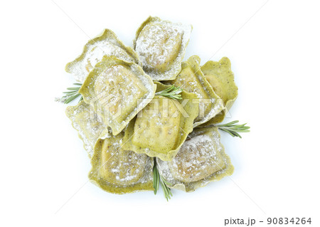 Tasty raw ravioli isolated on white background Tasty raw ravioli isolated on white background 90834264