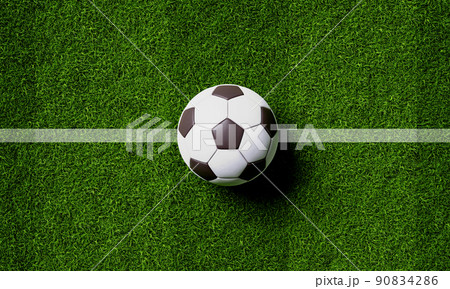Soccer field center and ball in top view background. Sport and athletic concept. 3D illustration rendering 90834286