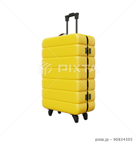 Yellow trolley suitcase on isolated white background. Travel object and wanderlust concept. 3D illustration rendering 90834305