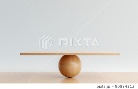 Empty balance scale on wooden table background....のイラスト素材 [90834312 ...