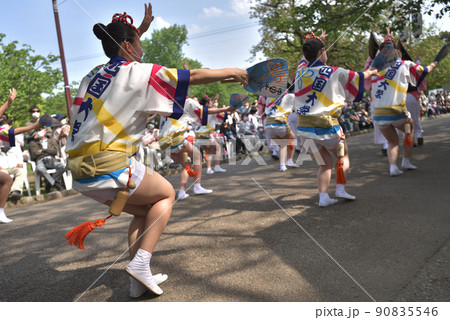 阿波踊り　春の祭典　徳島市　学生蓮のハッピ踊り　 90835546