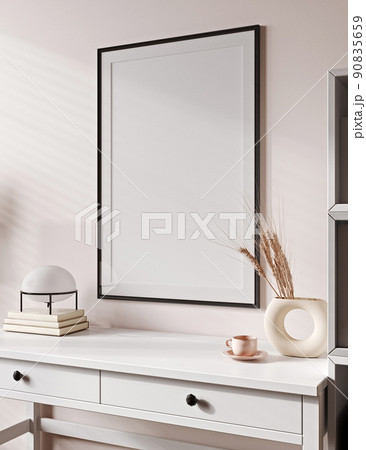 mock up empty wall in modern interior background, white office furniture, 3D render, 3D illustration 90835659