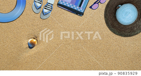 Topview Beach Accessories Background 90835929