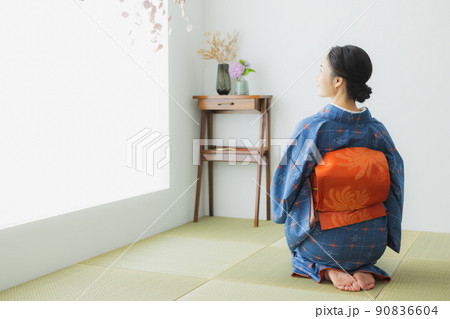 格子模様の小紋　和室　 90836604