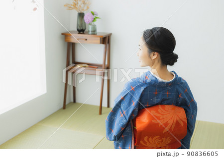 格子模様の小紋　和室　 90836605