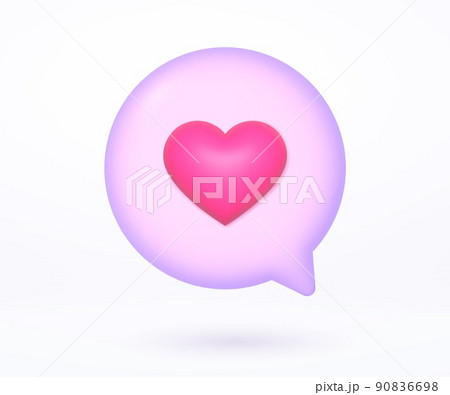 Pink speech bubble with heart, love message, 3d vector illustration 90836698