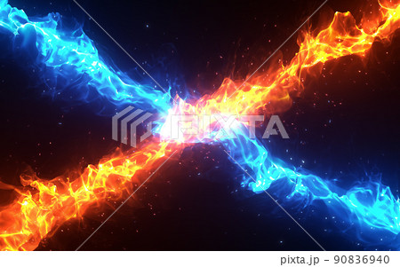 炎エフェクト素材｜赤と青のクロス爆発フレイムCGのイラスト素材