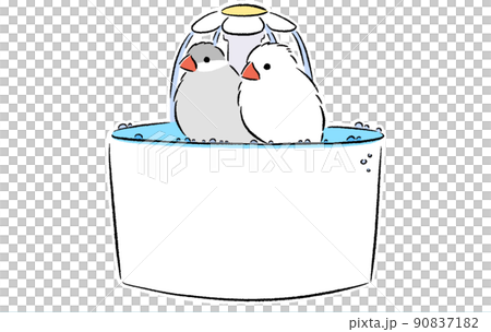 Java sparrow bathing in the flower fountain 90837182