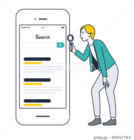 スマートフォンで検索する男のイラスト素材 90837764