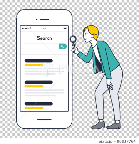スマートフォンで検索する男のイラスト素材 90837764