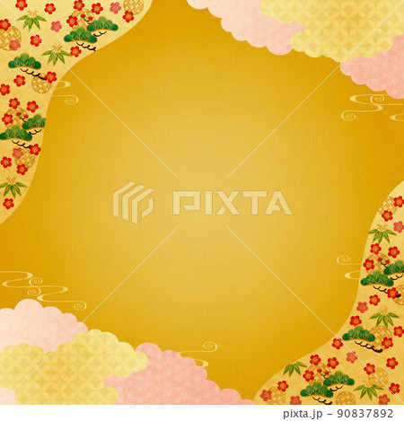 背景素材-和柄松竹梅2022-4枠金 90837892