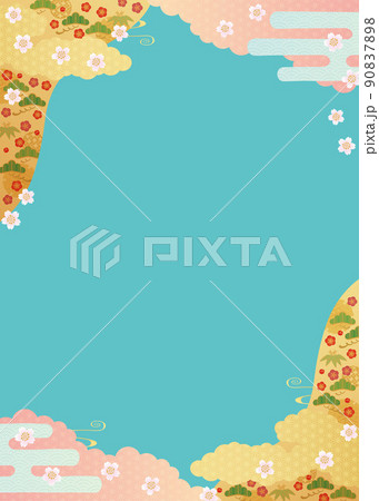 背景素材-和柄松竹梅2022-5水色ベク 背景素材-和柄松竹梅2022-5水色ベク 90837898