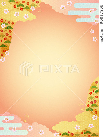 背景素材-和柄松竹梅2022-5桃 背景素材-和柄松竹梅2022-5桃 90837899