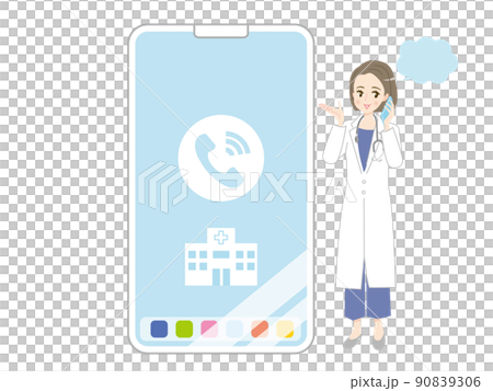 Illustration material of doctor and smartphone to respond to consultation with smartphone 90839306