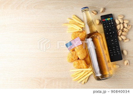 Concept of Super bowl snacks on wooden background Concept of Super bowl snacks on wooden background 90840034