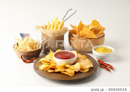 Concept of Super bowl snacks on white background Concept of Super bowl snacks on white background 90840038