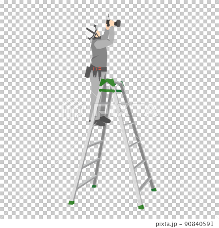 在梯子上工作的工人 90840591