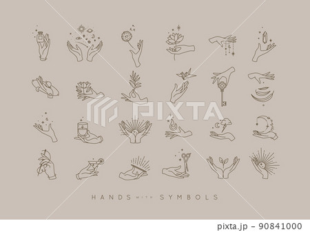 Set of hands with symbols beige 90841000