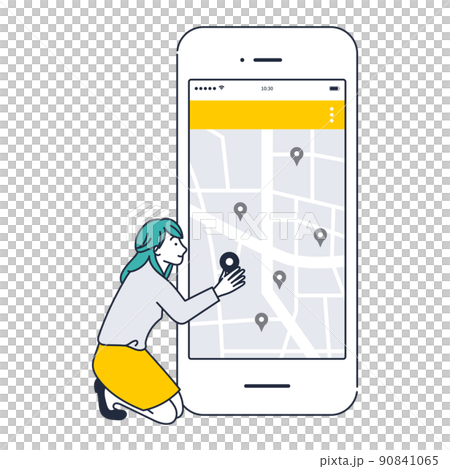 Illustration material of a woman who utilizes the location information of a smartphone 90841065