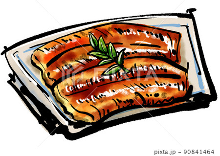 うなぎの蒲焼き の手書きイラスト 筆書き墨絵風 のイラスト素材