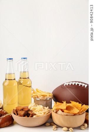 Concept of Super bowl snacks on white background Concept of Super bowl snacks on white background 90842413