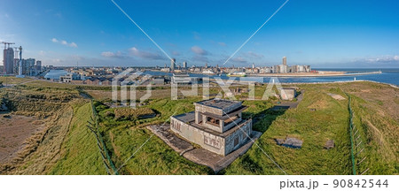 Drone panorama over the harbor and skyline of the Belgian city of Oostende Drone panorama over the harbor and skyline of the Belgian city of Oostende 90842544