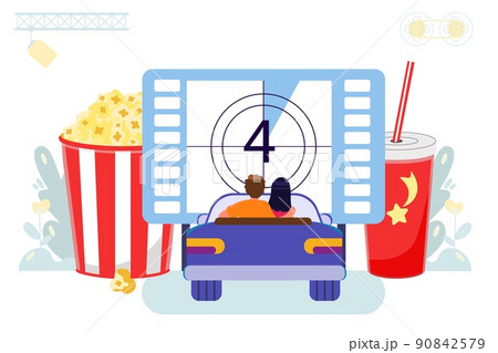 Drive-in movie theater with open air parking flat style Movies vector illustration Drive-in movie theater with open air parking flat style Movies vector illustration 90842579