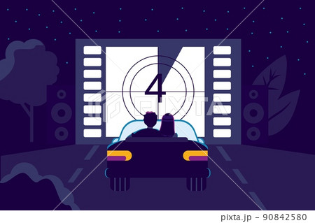 Drive-in movie theater with open air parking flat style 90842580