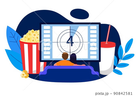 Young couple watching TV on a sofa at home vector illustration Young couple watching TV on a sofa at home vector illustration 90842581