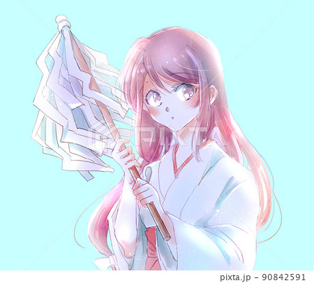御幣を持っている巫女さん 御幣を持っている巫女さん 90842591