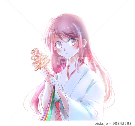 神楽鈴を持った巫女 90842593