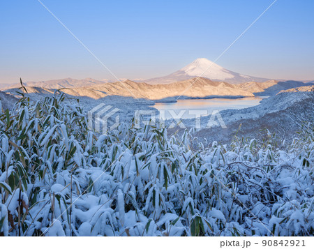 箱根_富士山と芦ノ湖の絶景雪景色 箱根_富士山と芦ノ湖の絶景雪景色 90842921