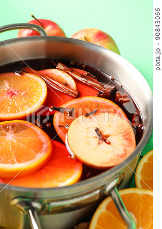 Concept of cooking mulled wine, close up 90843066