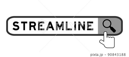 Search banner in word streamline with hand over magnifier icon on white background Search banner in word streamline with hand over magnifier icon on white background 90843188