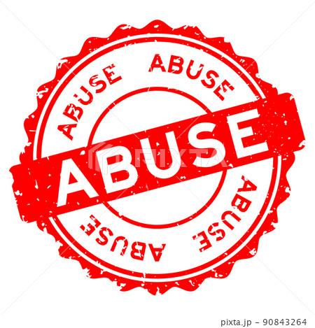 Grunge red abuse word round rubber seal stamp on white background 90843264