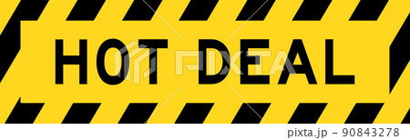 Yellow and black color with line striped label banner with word hot deal 90843278