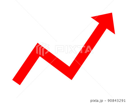 ジグザグ、ギザギザの上昇する矢印。値上がり、売上UPのイメージ。 ジグザグ、ギザギザの上昇する矢印。値上がり、売上UPのイメージ。 90843291