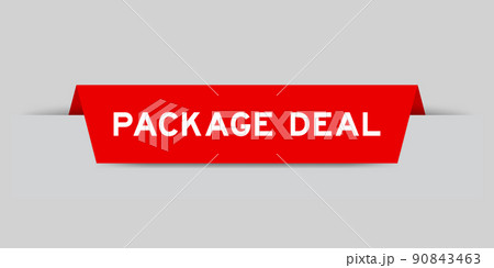 Red color inserted label with word package deal on gray background 90843463