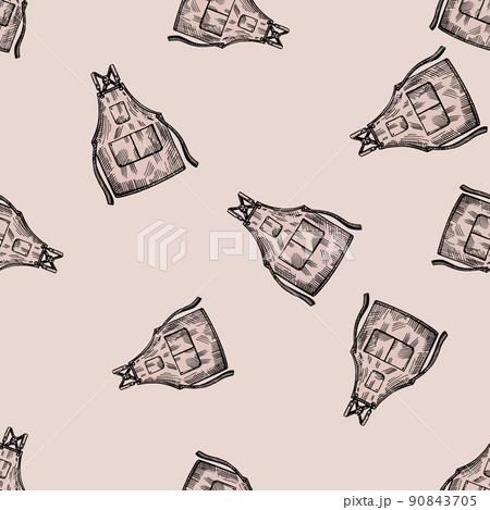 Aprons engraved seamless pattern. Vintage background for kitchen in hand drawn style. 90843705