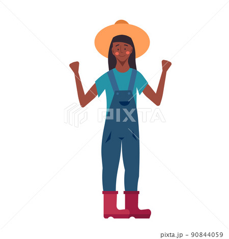 Farmer person agriculture vector illustration. Farming work character harvest and gardener symbol icon. Worker job agricultural harvesting rake. Countryside human and happy ranch career profession 90844059