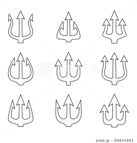 Trident line icon set. Trident outline Neptune weapon collection. Poseidon black linear symbol. Vector isolated on white.	 90845883