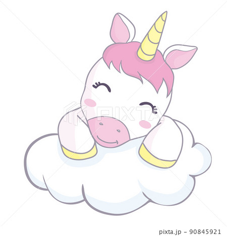 Cute sweet pony unicorn and rainbow. Girly flat vector cartoon hand drawings. 90845921